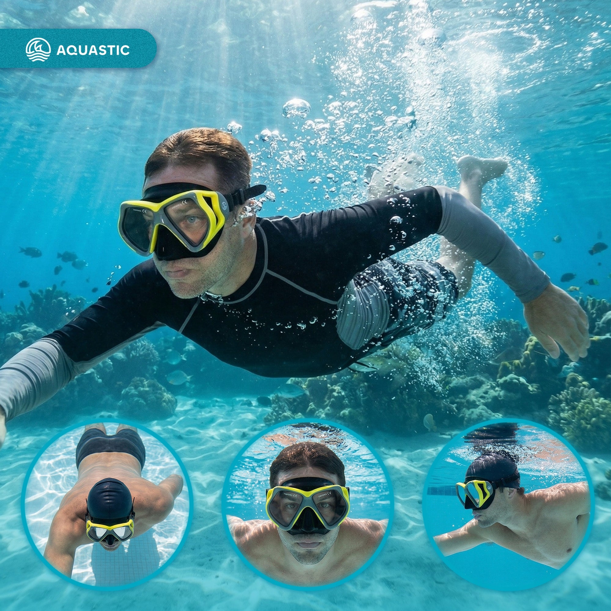 Snorkeling mask AQUASTIC Shoal grey Model Shoal