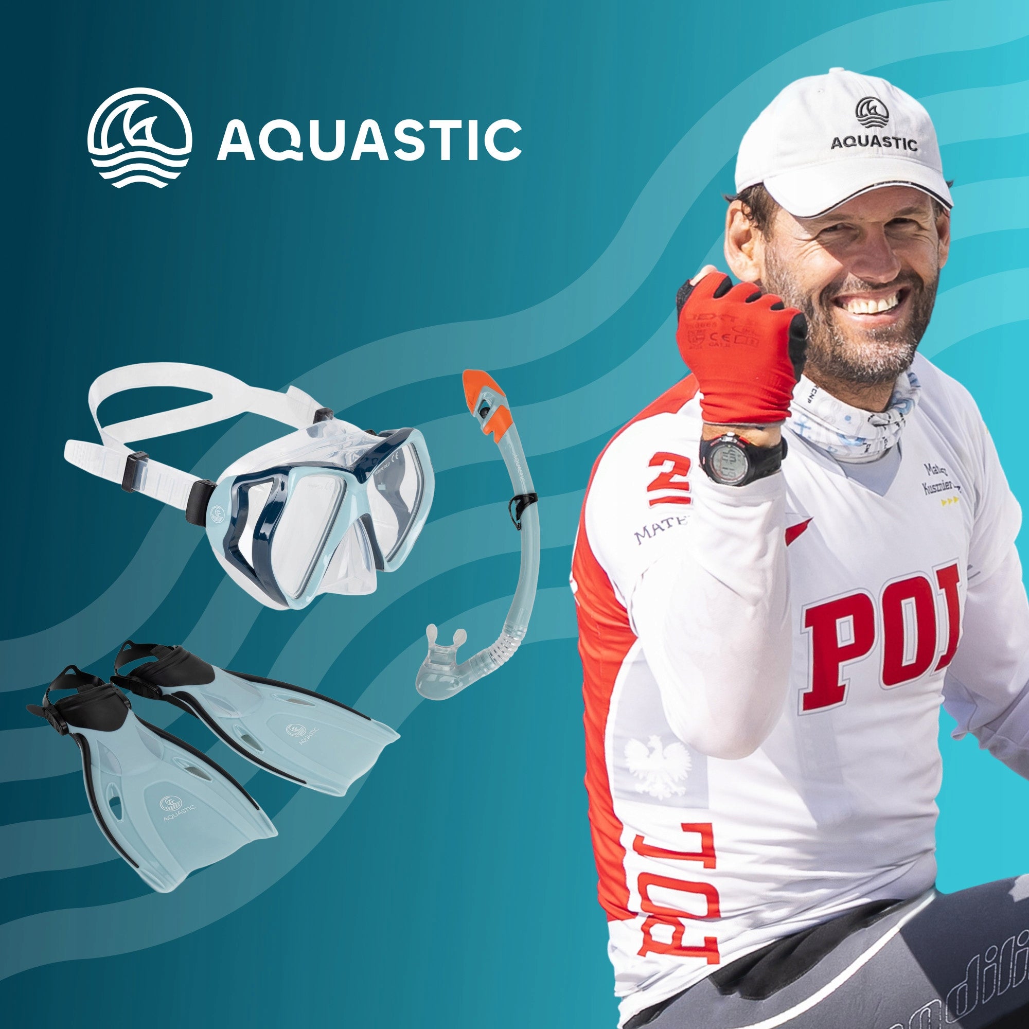 Snorkeling set AQUASTIC Shoal mask + snorkel + fins blue 38/42 Brand Aquastic