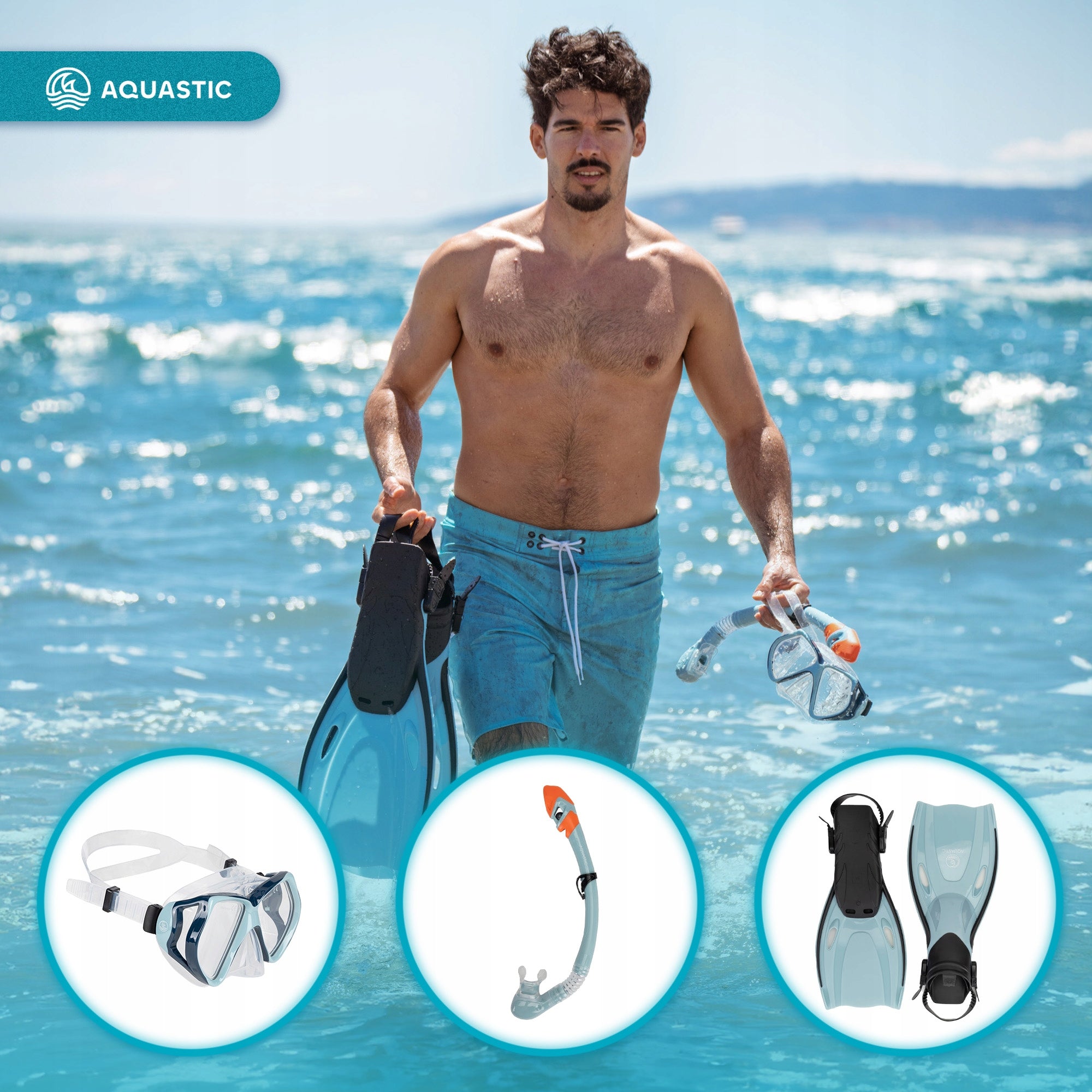 Snorkeling set AQUASTIC Shoal mask + snorkel + fins blue 38/42 EAN (GTIN) 5904823997361