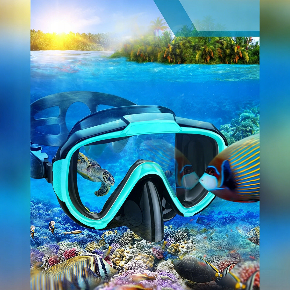 Snorkeling set mask + snorkel + fins ML/XL Color green