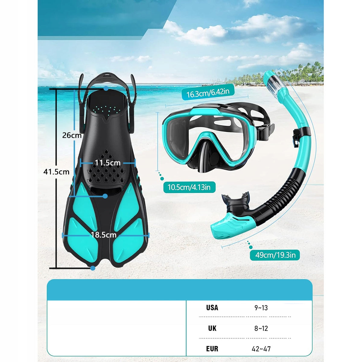 Snorkeling set mask + snorkel + fins ML/XL EAN (GTIN) 4059635535681
