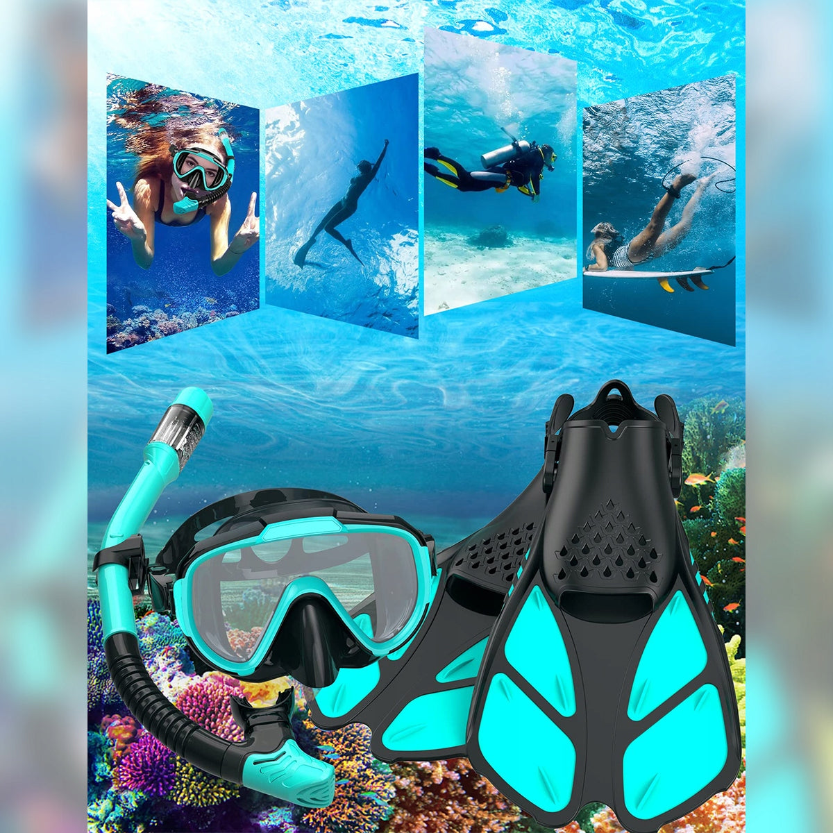 Snorkeling set mask + snorkel + fins green 42-47 Packaging status original
