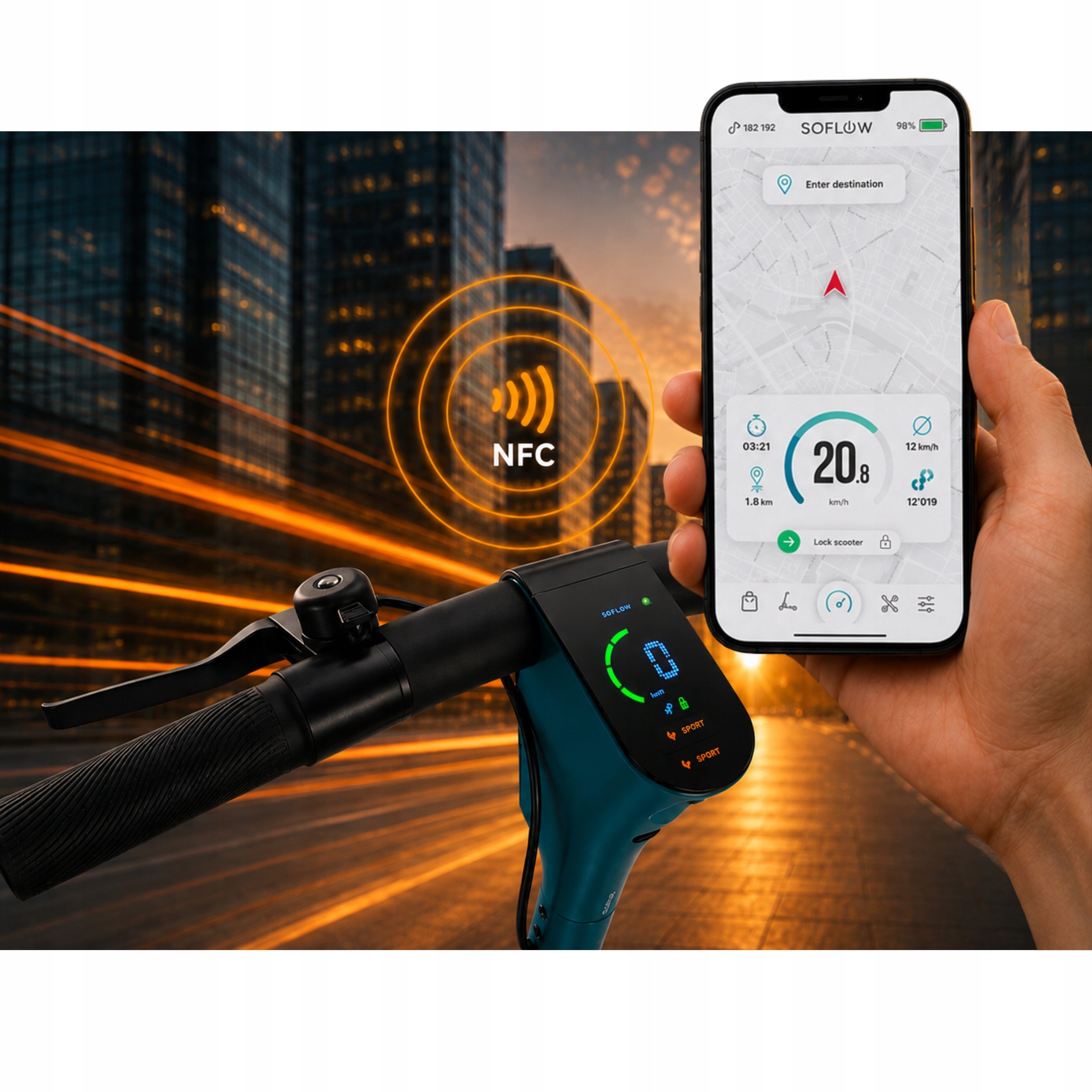 So!Flow Lightweight Electric Scooter 350W 5,2Ah 20km/h blue 17kg NFC Maximum speed 20 km/h