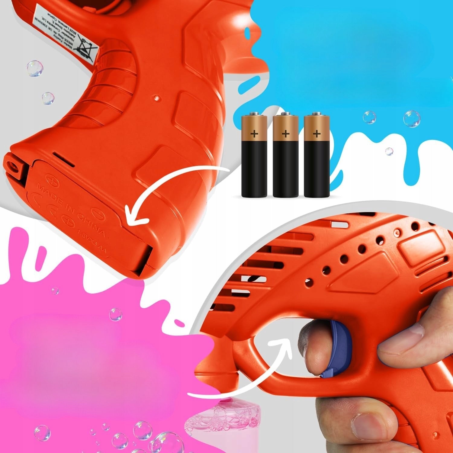 Soap Bubble Gun Battery Operated Bubble Machine LED Lighting Liquid Manufacturer code BUBBLEFC0030
