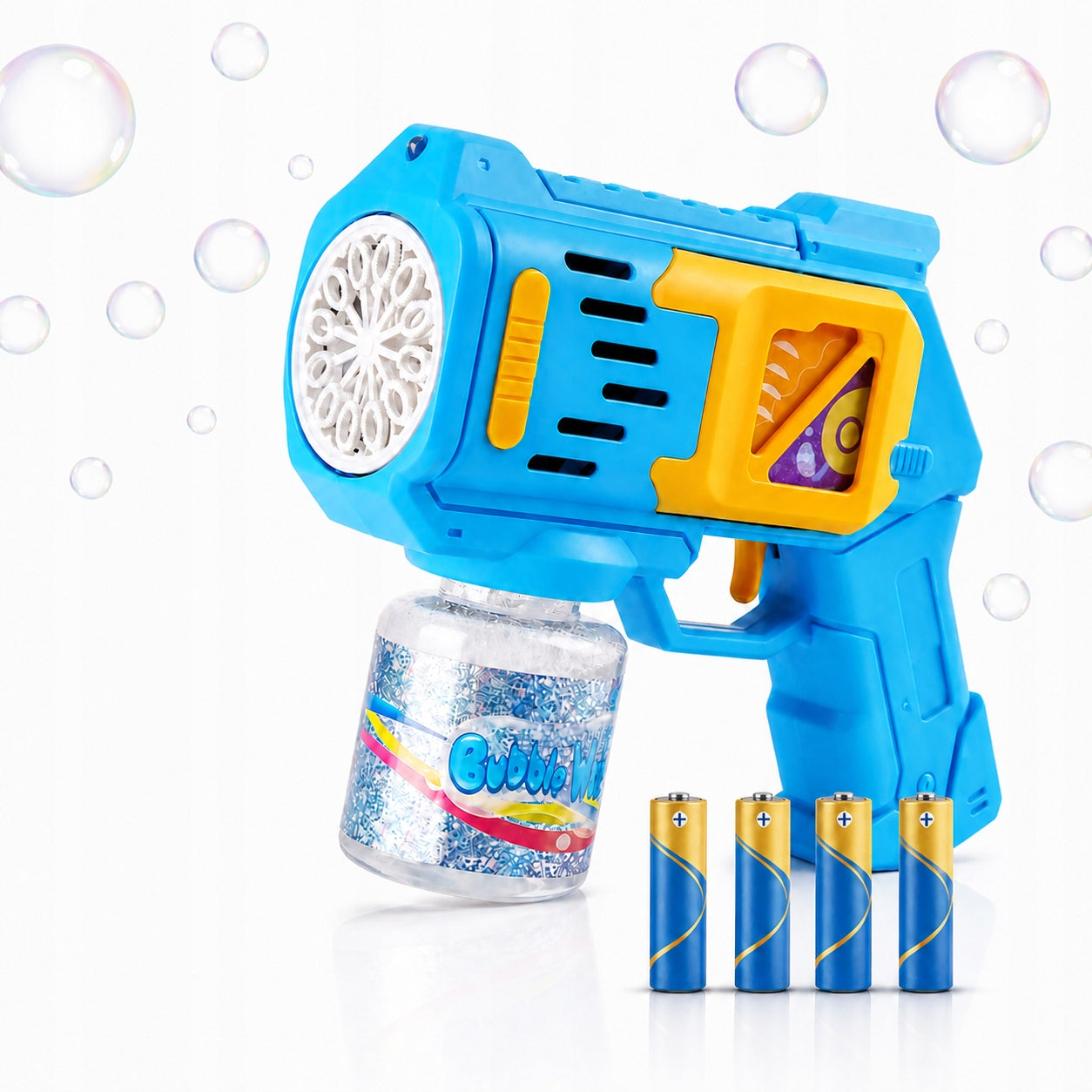 Soap Bubble Gun Blue + Liquid + 4 AA LED Batteries