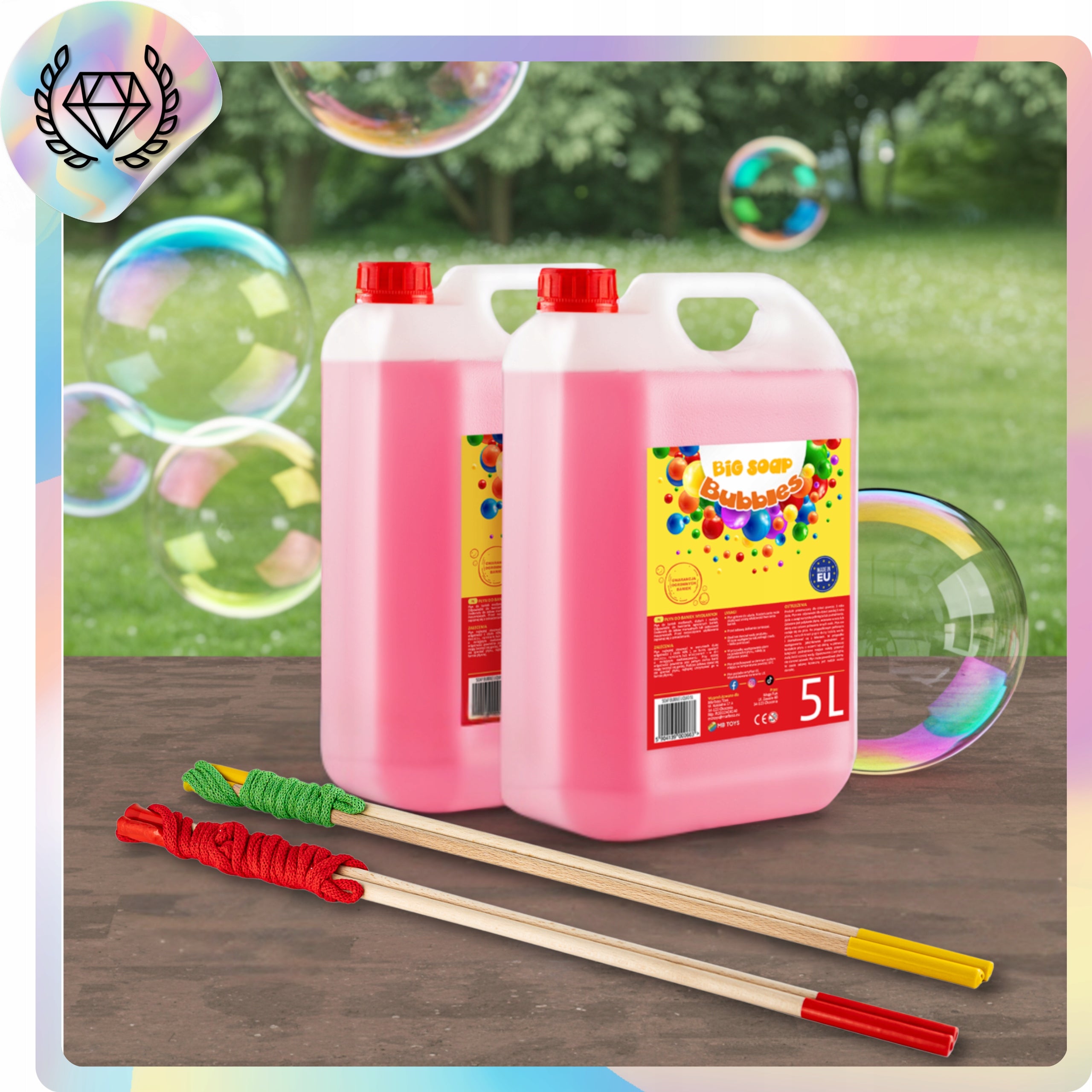 Soap Bubble Liquid 2x 5L + 2 Sticks Strings Soap Bubbles Great EAN (GTIN) 5904139002926