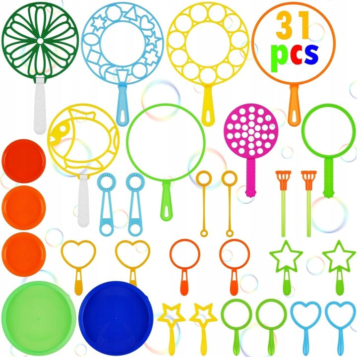Soap Bubble Set XXL 31pcs Sticks Rings Hoops Gift for Kids