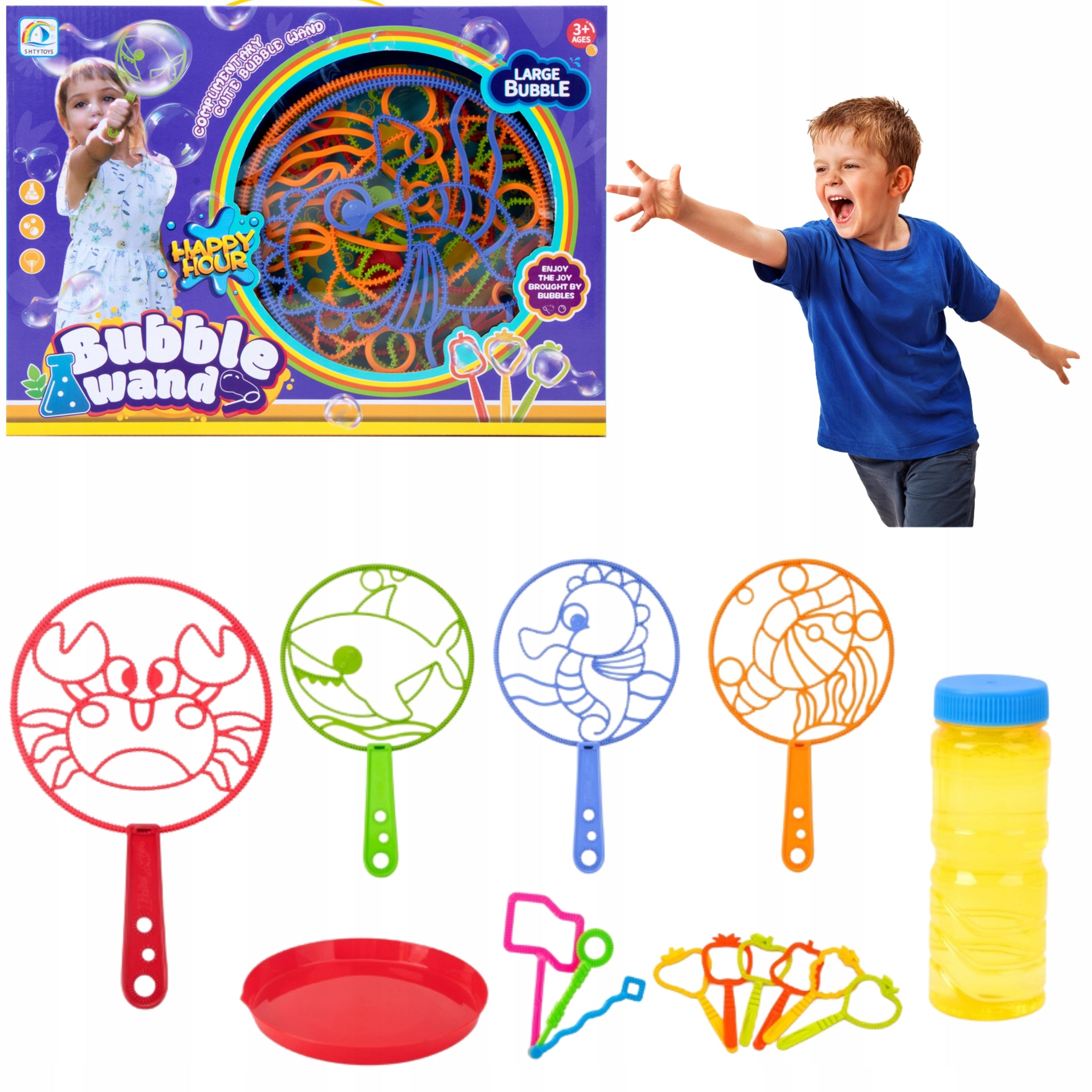 Soap Bubble Wand Set with Liquid Sticks Hoops Animal Designs