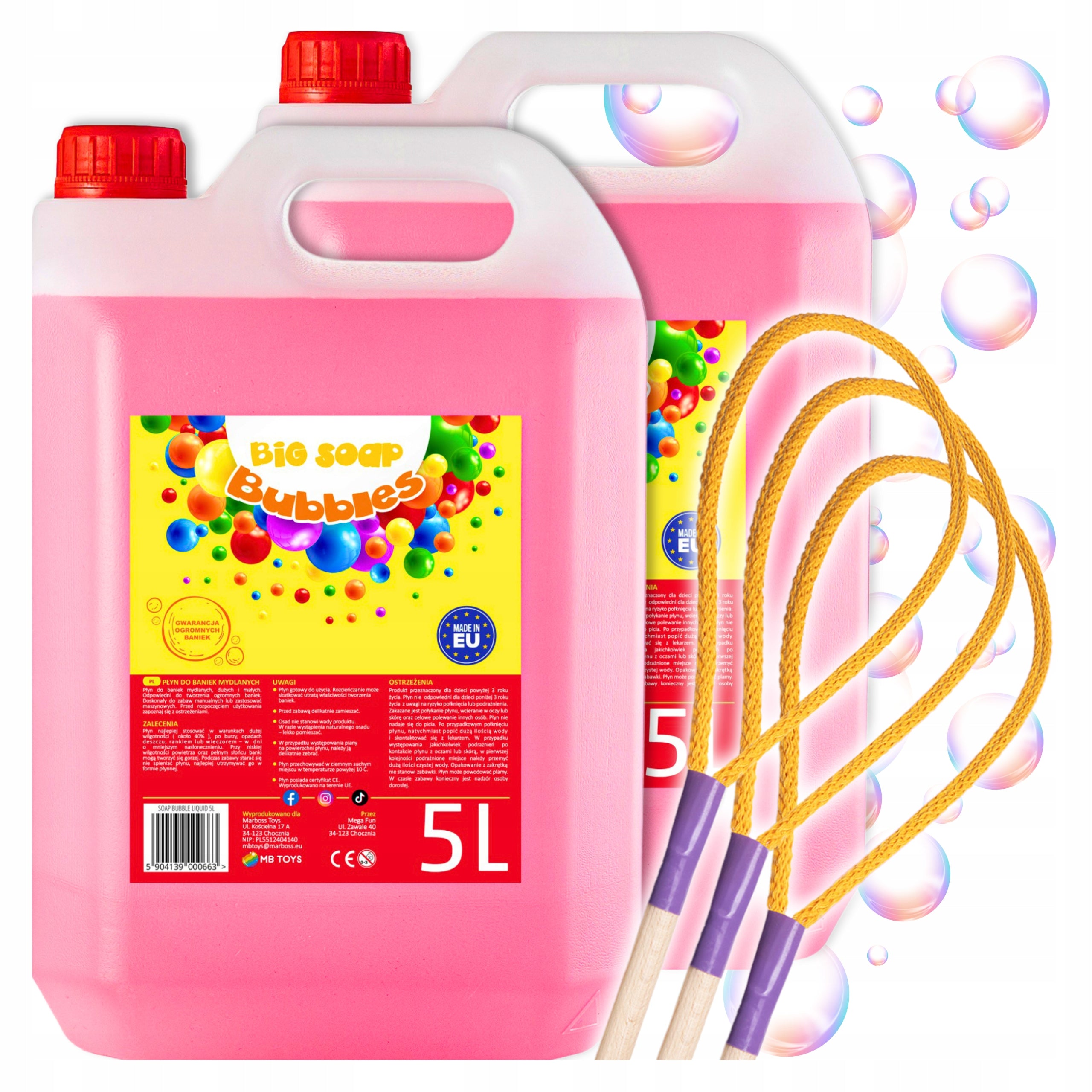 Soap Bubbles Set of 2x Soap Bubble Liquid 5L + 3x Small Stick Hoop