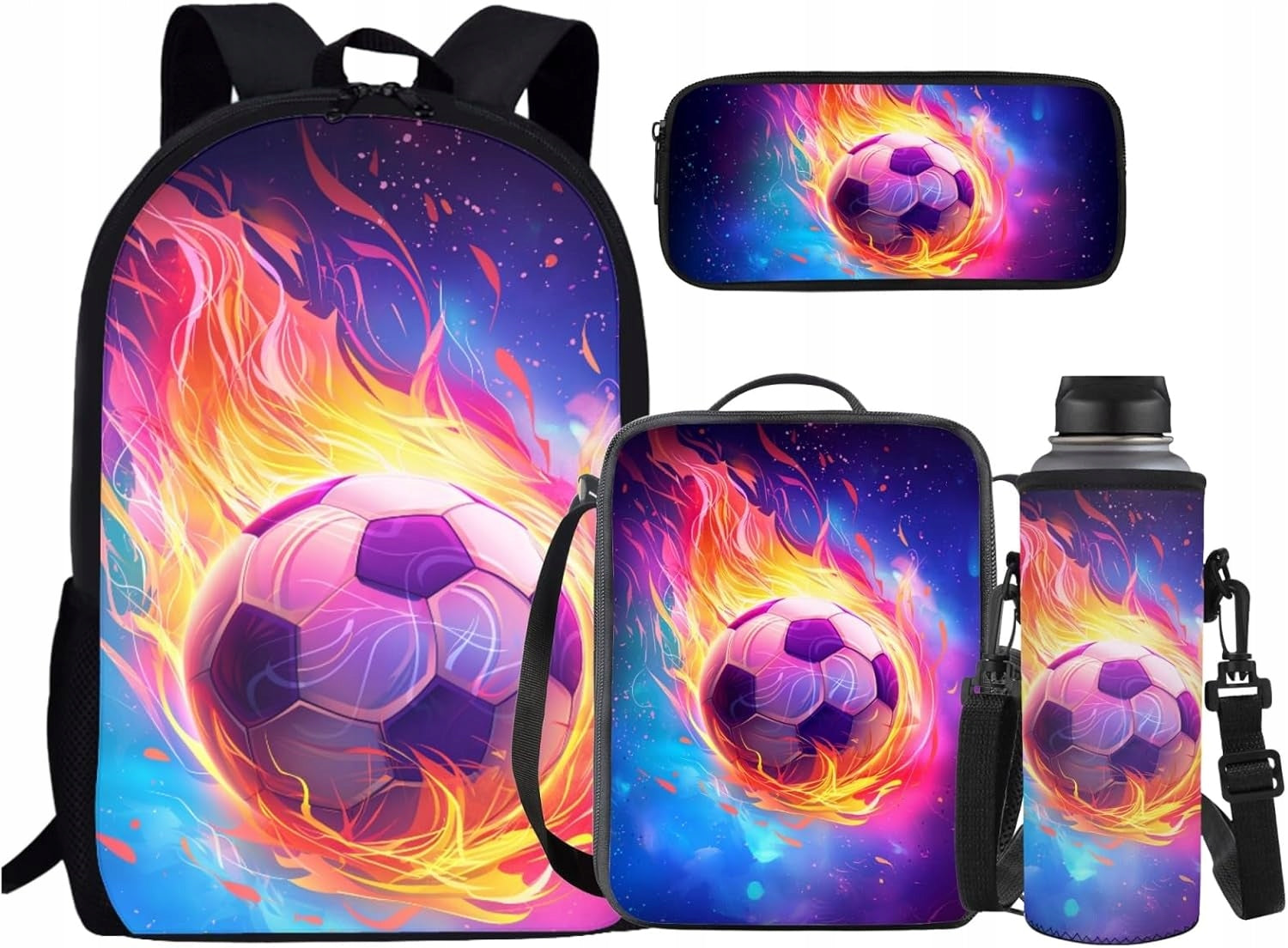 Soccer Backpack for Boys Youth Kids School Bag Set PencilCase Bottle Holder