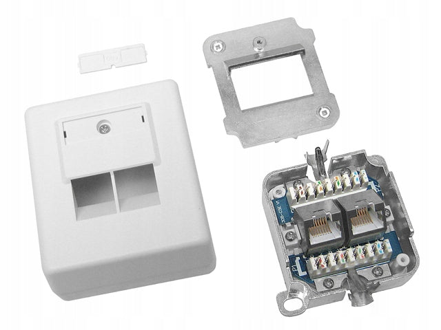 Socket 2x RJ45/8P8C cat.5E STP shielded surface-mounted angled LSA contacts Manufacturer Stratos