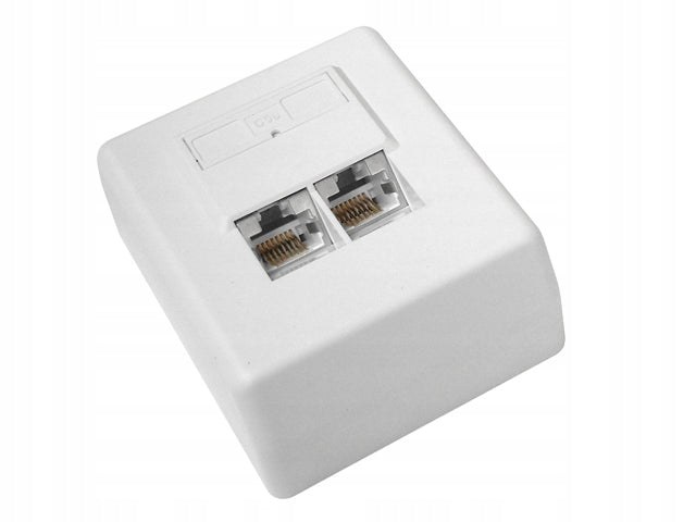 Socket 2x RJ45/8P8C cat.5E STP shielded surface-mounted angled LSA contacts