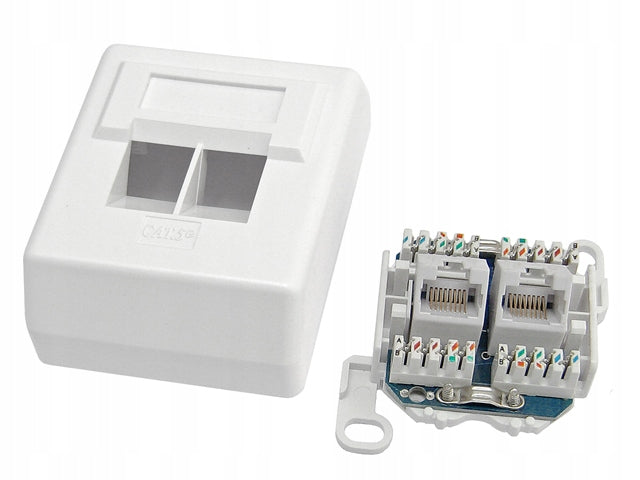 Socket 2x RJ45/8P8C cat.5E UTP surface mounted angular contacts LSA Manufacturer Stratos