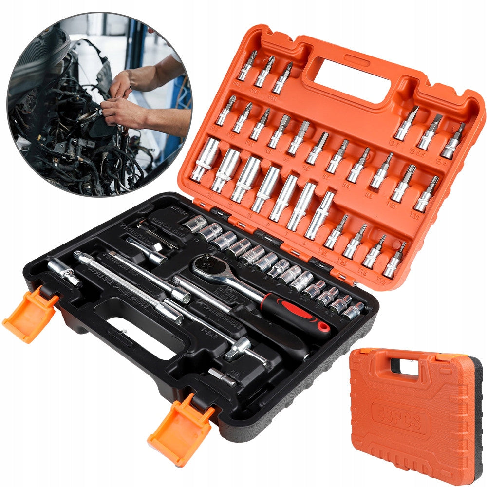 Socket Wrench Set 1/4 Inch 53 Elements With Tool Kit, Ratchet