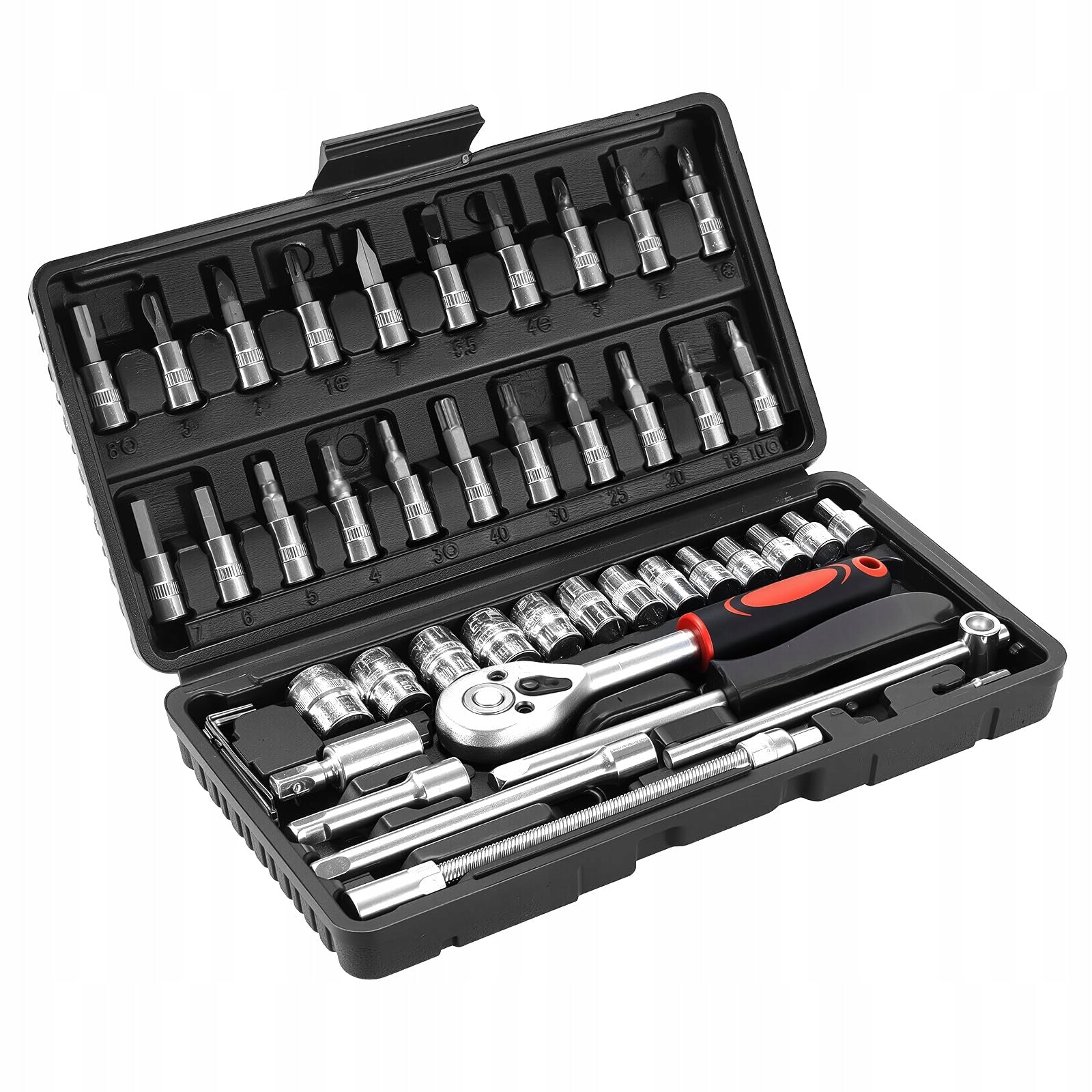 Socket Wrenches SUITCASE Set 46 EL. RATCHET ADAPTERS CAPS PRACTICAL