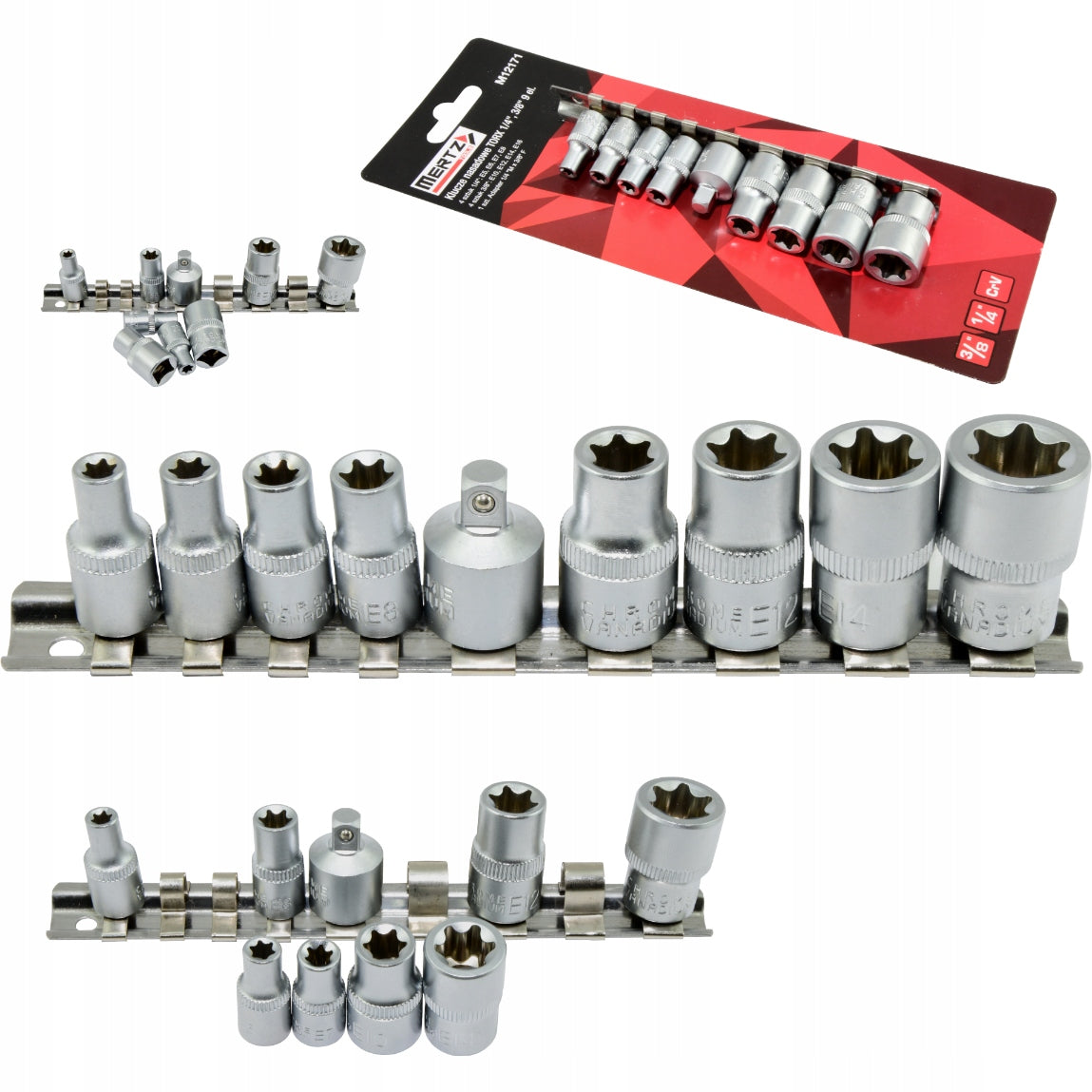 Socket wrench set Mertz set bits 1/4" 3/8" type-E M12171 x9
