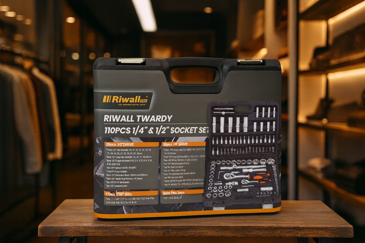 Socket wrench set Riwall hard 110 el 1/2" 1/4" tool case Manufacturer code Riwall Twardy 110el