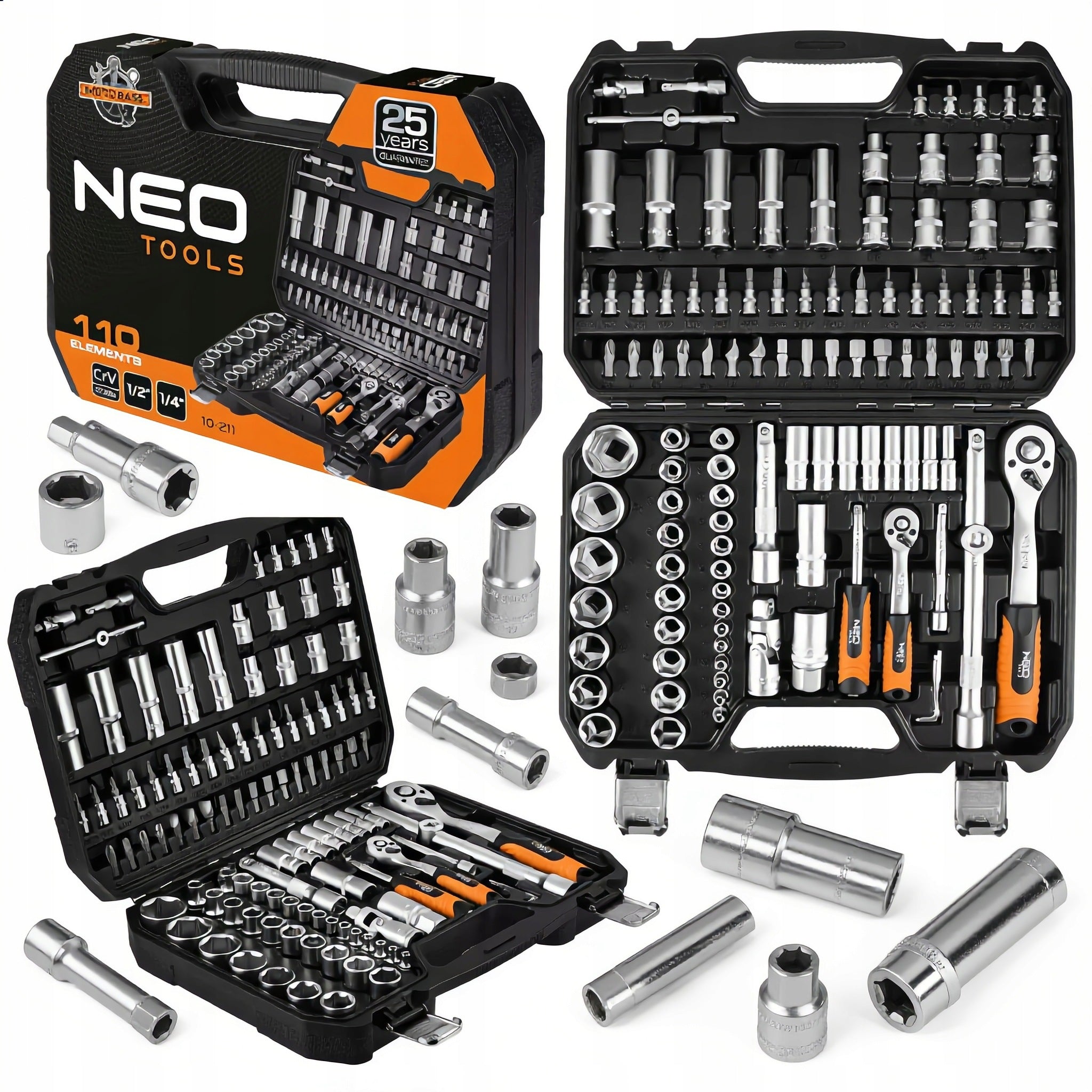 Socket wrenches 1/2 1/4 110EL. RATCHET CAPS SET NEO TOOLS 10-211