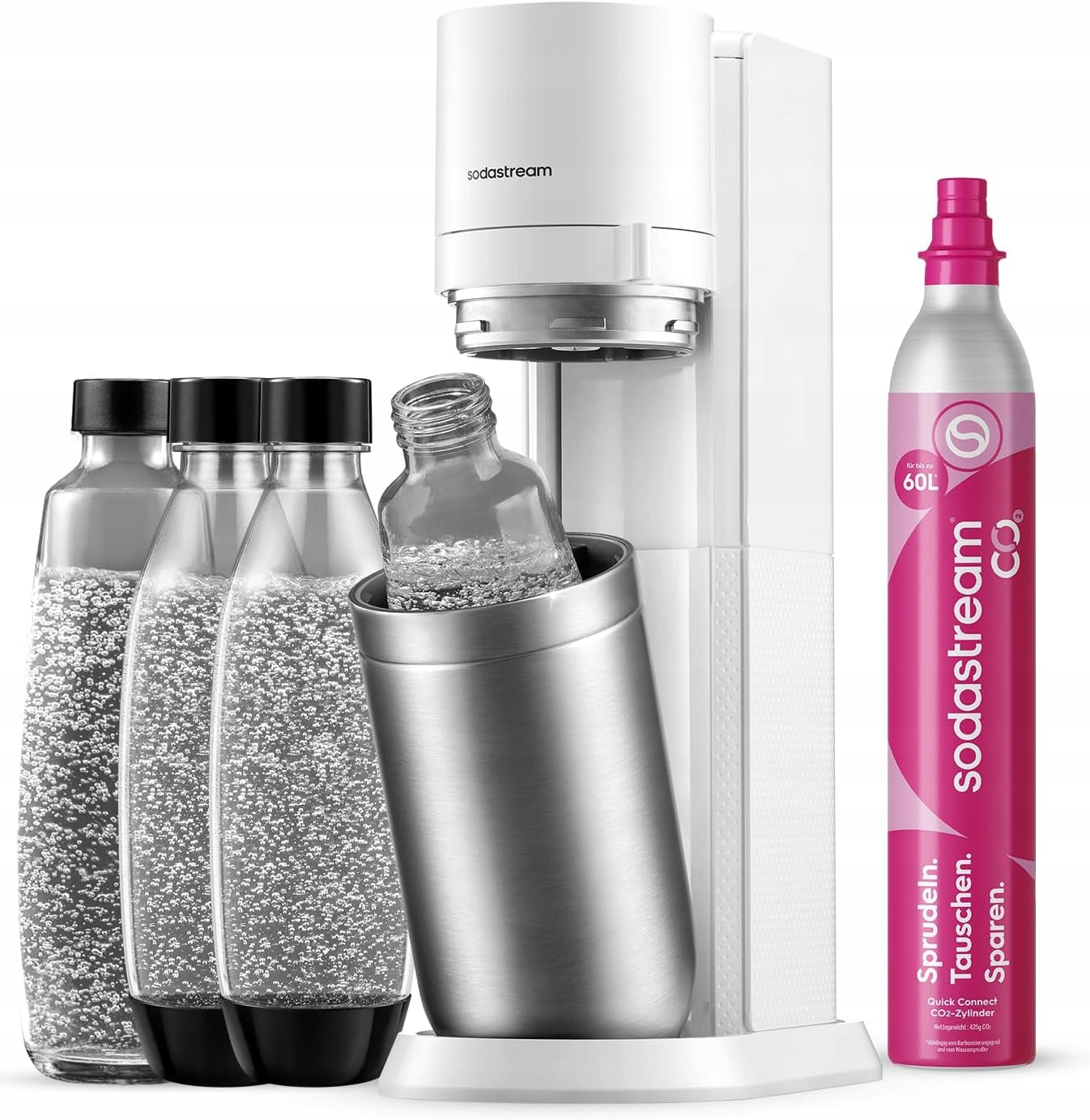 SodaStream Saturator Duo with CO2 Cylinder Glass and Plastic Bottles White