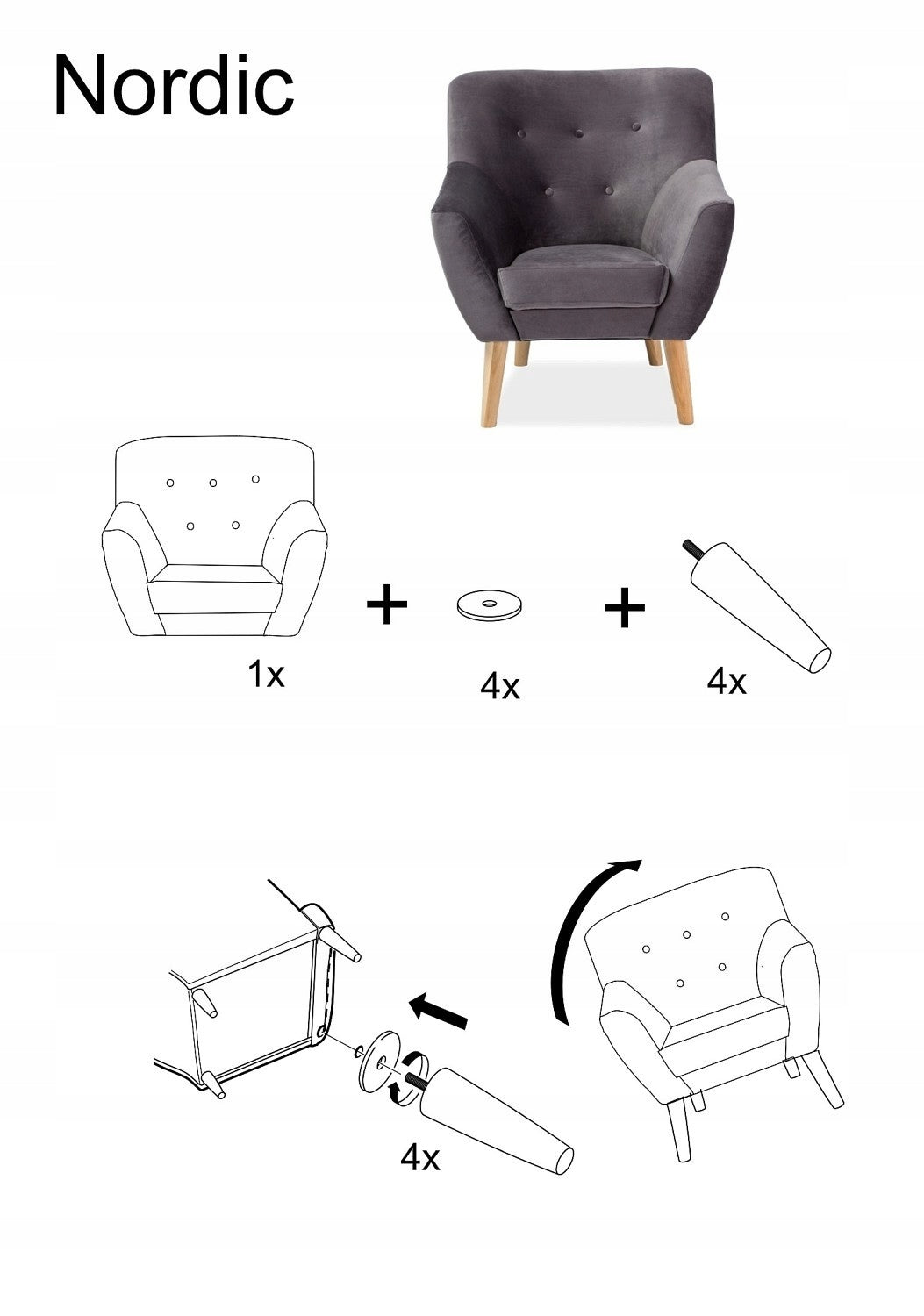 Sofa Signal Meble Nordic 2 Samt, grau 