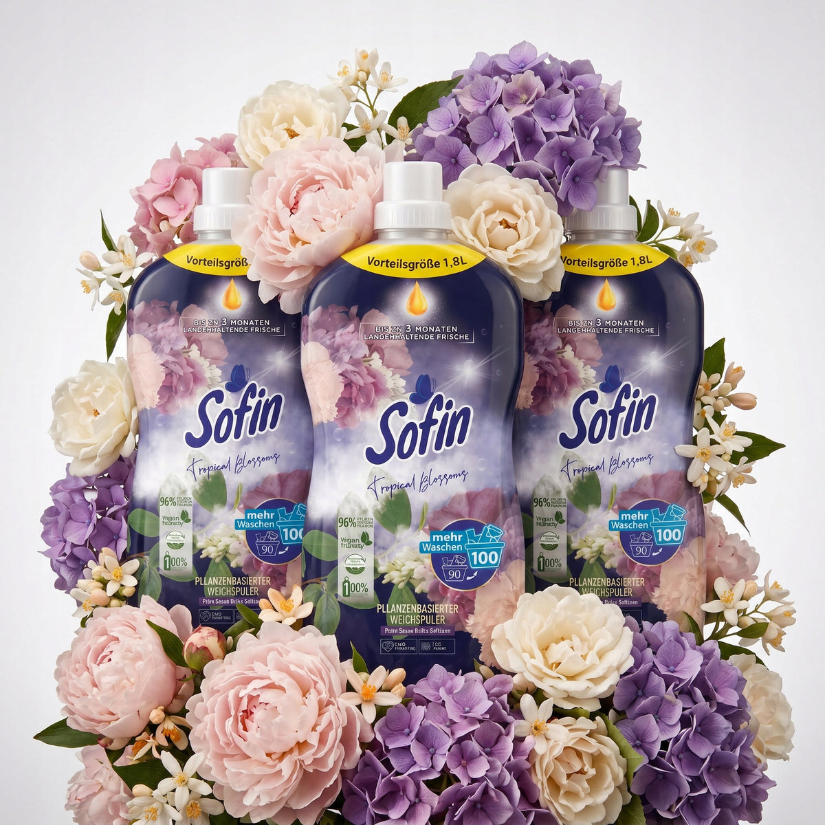 Sofin Tropical Blossoms Rinsing Liquid 1,8L 100 Washes Set of 3 Packaging status original