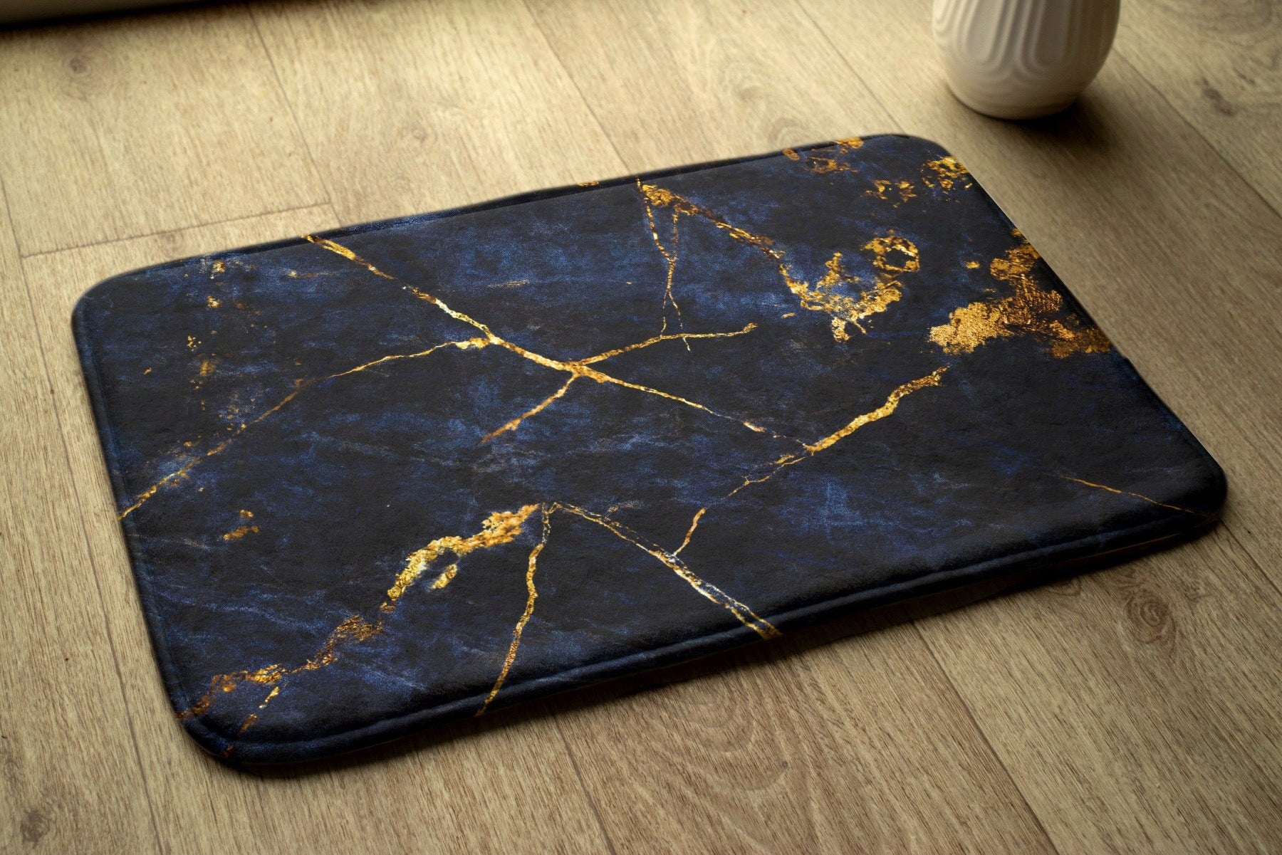 Soft Bathroom Rug Mat Navy Blue Marble Packaging status original