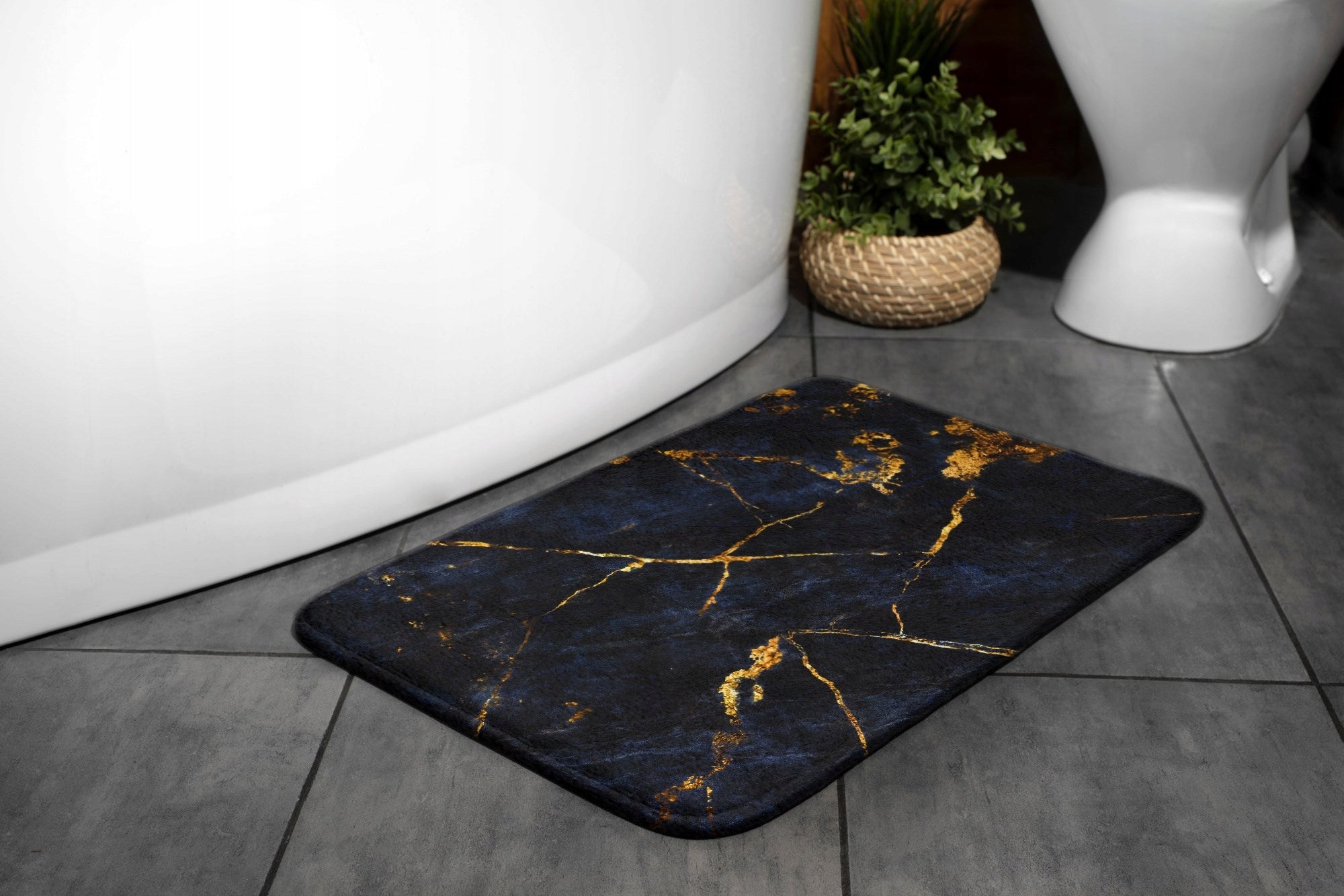 Soft Bathroom Rug Mat Navy Blue Marble Product width 75 cm