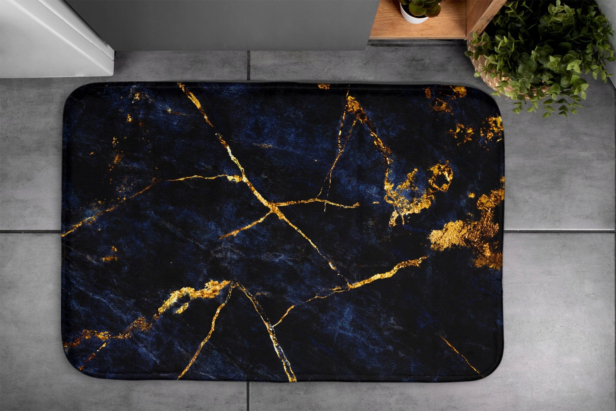 Soft Bathroom Rug Mat Navy Blue Marble Shape rectangle
