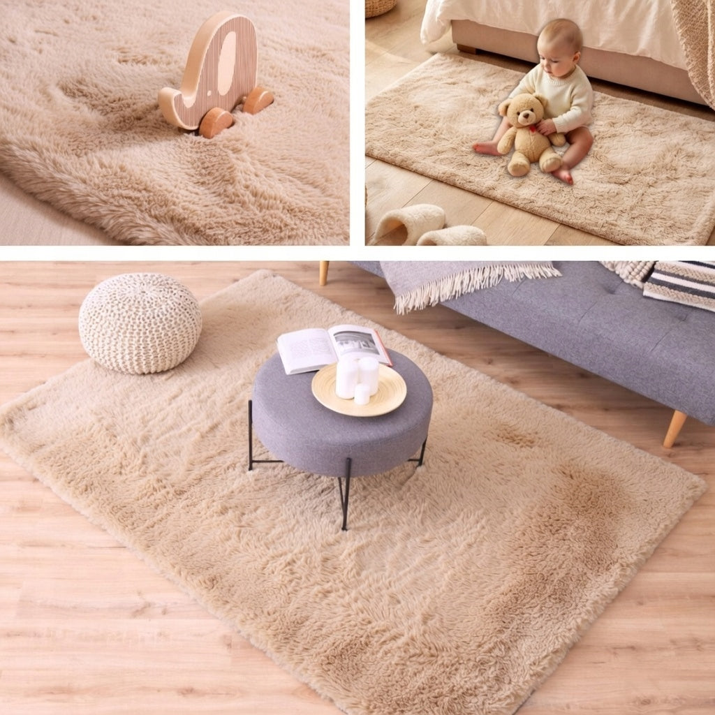 Soft Carpet NON-SLIP faux fur 120x160cm BEIGE Length 160 cm
