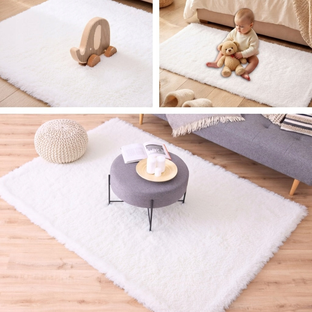 Soft Carpet NON-SLIP faux fur 120x160cm WHITE Length 160 cm