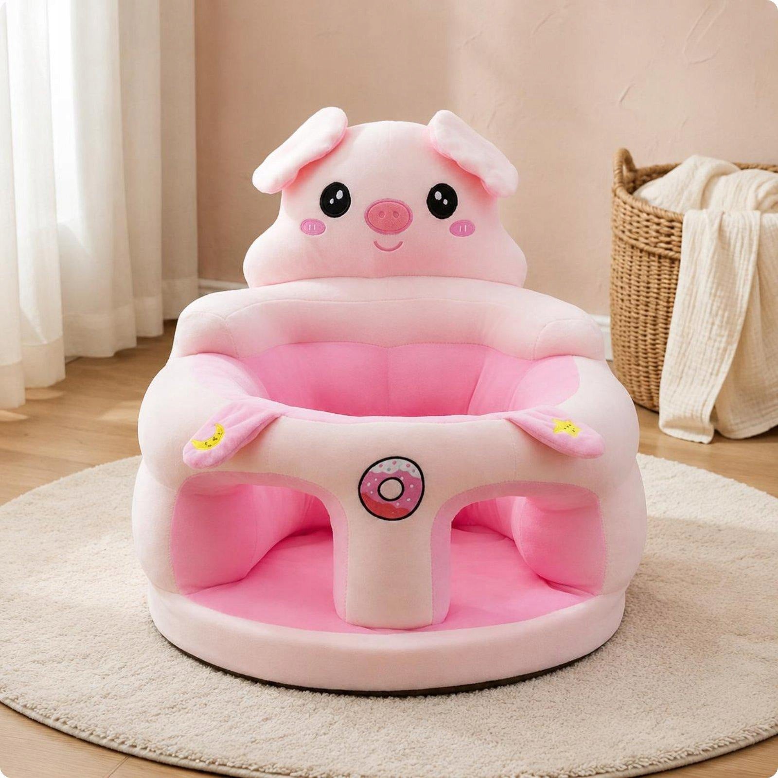 Soft Children Support Seat with High Backrest Plush Infant Chair Pink Pig
