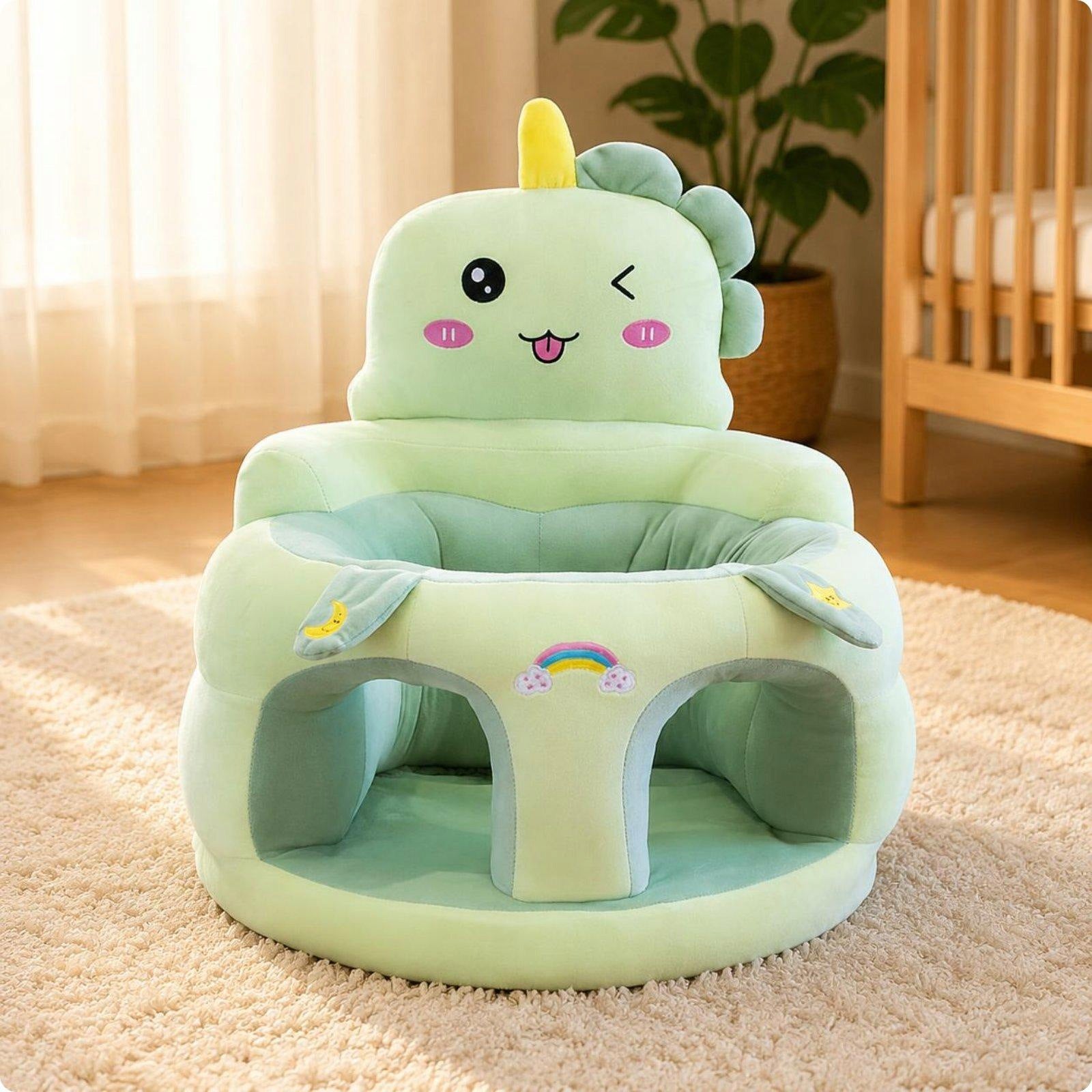 Soft Children Support Seat with High Backrest Plush Infant Green Dinosaur