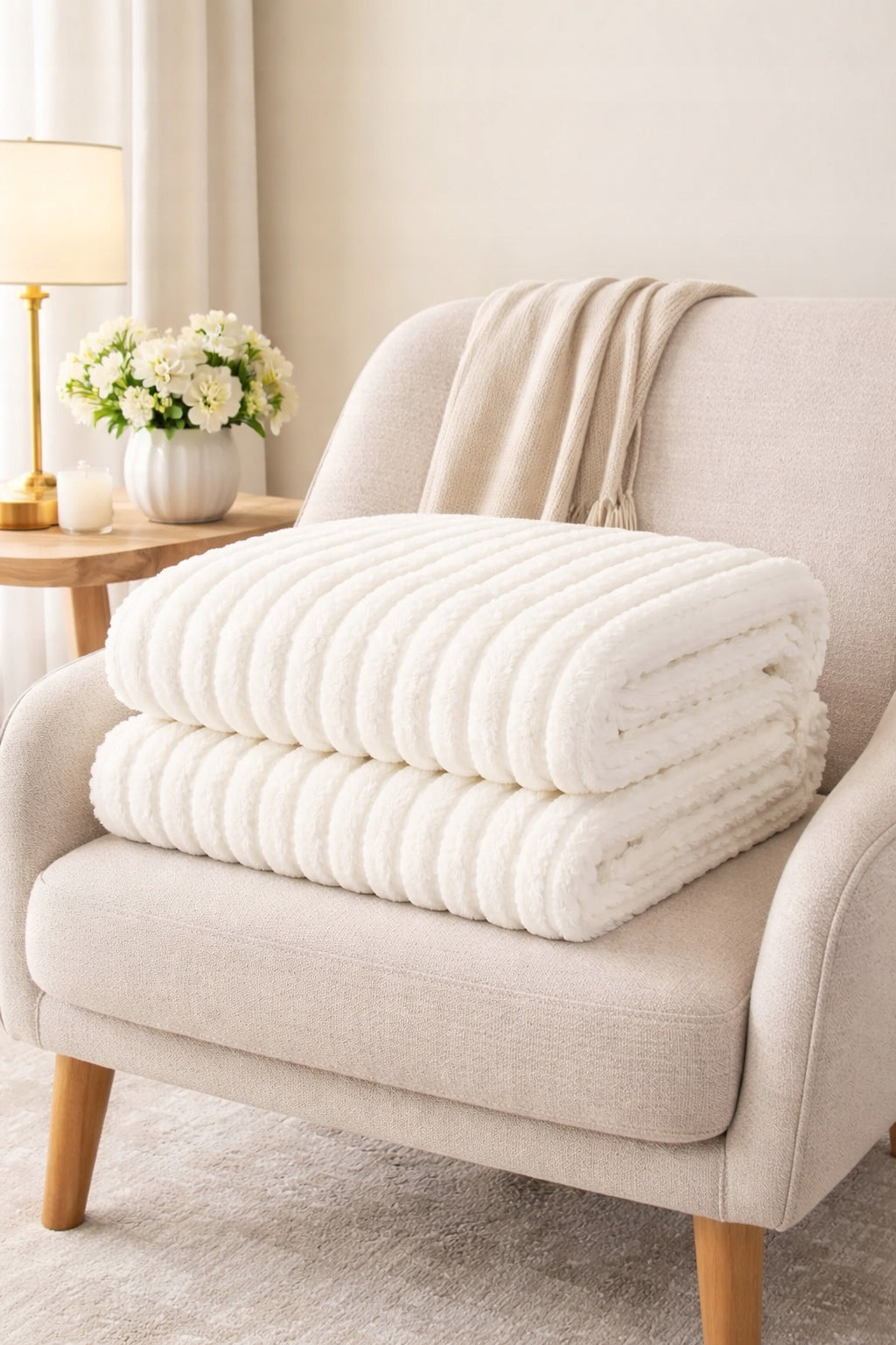 Soft Couch Blanket Bed Thin Summer 160x200 STRIPED STRIPES CREAM WHITE Manufacturer code KOC