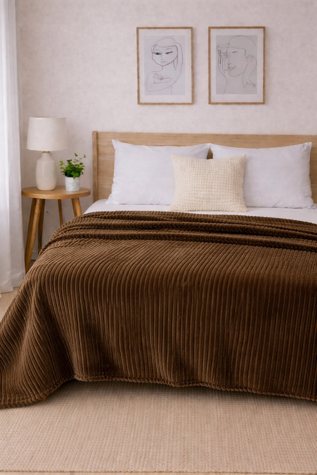 Soft Couch Blanket Bed Thin Summer 200x220 STRIP BROWN Chocolate Brand Cotton world