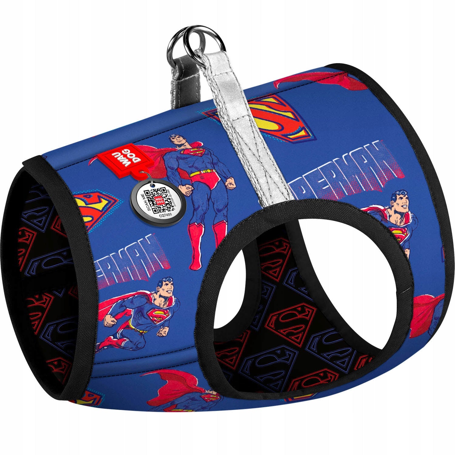 Soft Dog Harness with QR Passport, Superman's Power Pattern, XXXS (XS1)