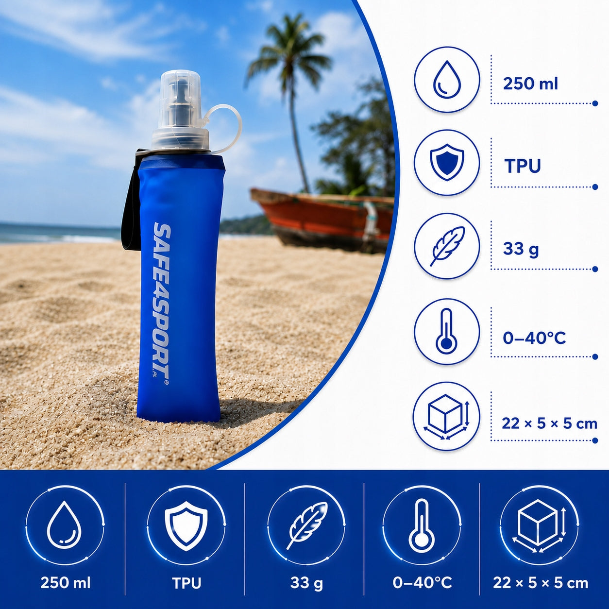Soft Flask 250ml Folding Soft Running Bottle with Handle Blue Manufacturer code Soft Flask 250 ml niebieska