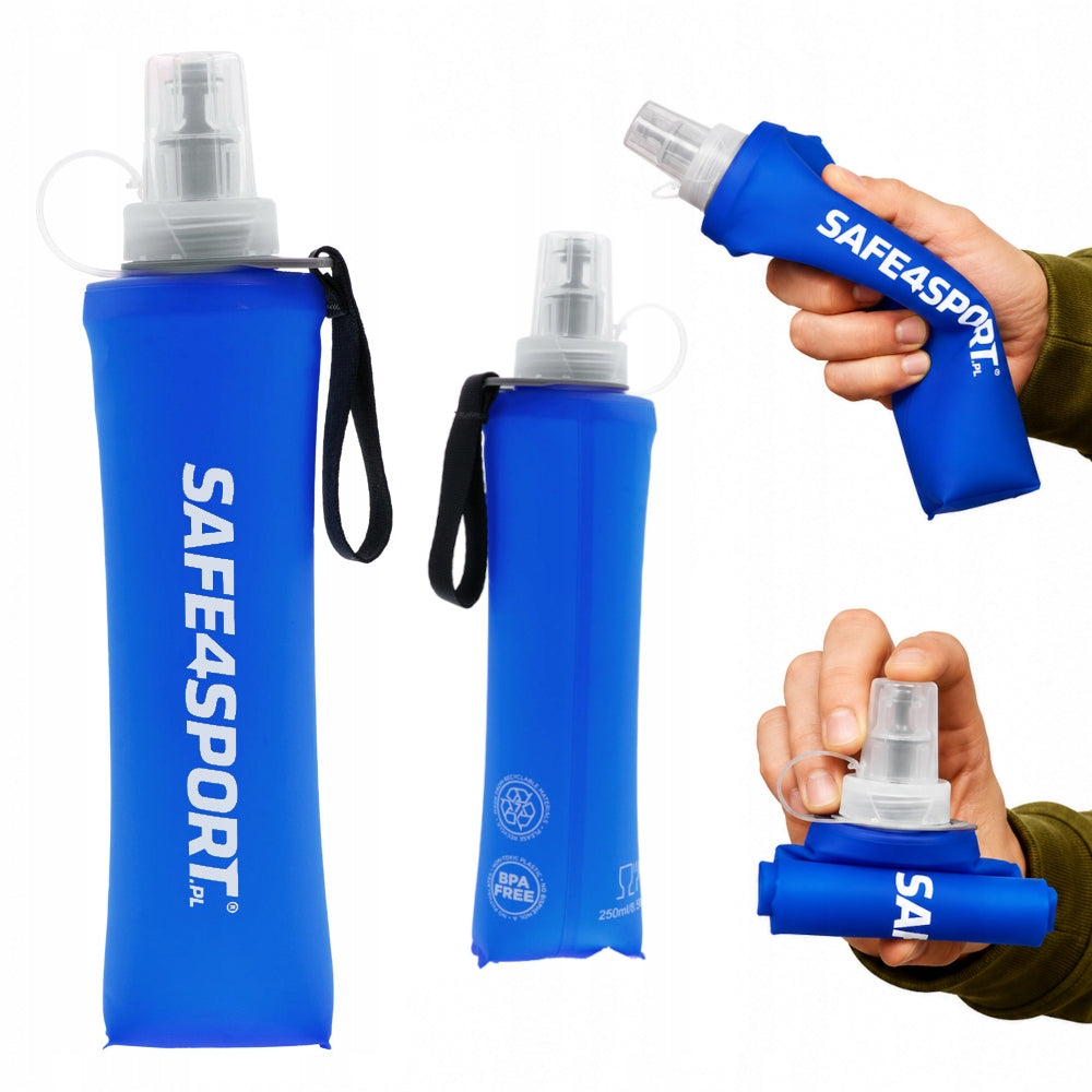 Soft Flask 250ml Folding Soft Running Bottle with Handle Blue