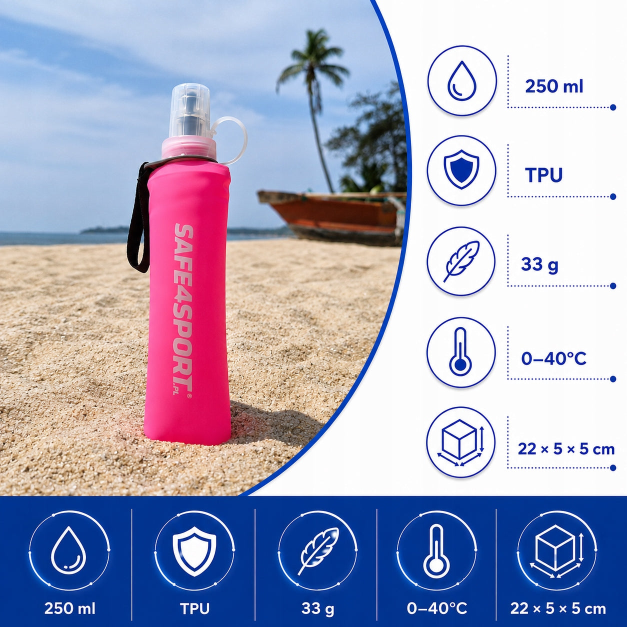 Soft Flask 250ml Folding Soft Running Bottle with Handle Pink Manufacturer code Soft Flask 250 ml różowa