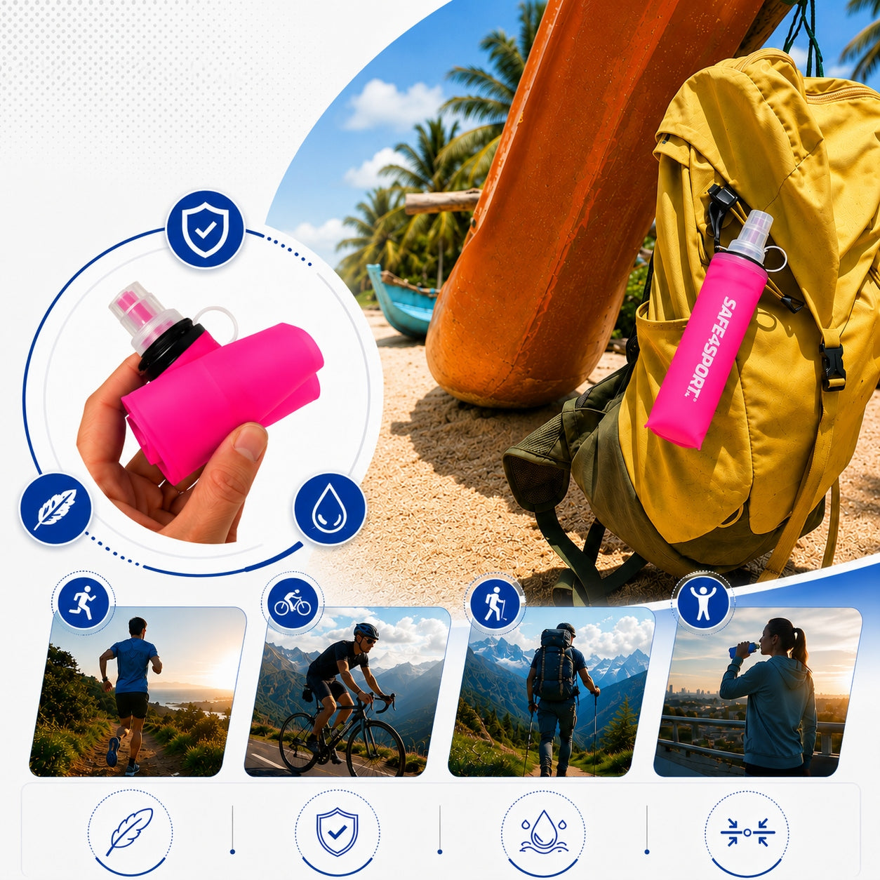 Soft Flask 250ml Folding Soft Running Bottle with Handle Pink Packaging status original