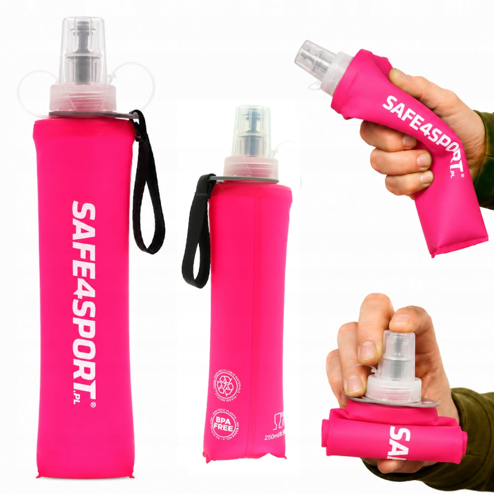 Soft Flask 250ml Folding Soft Running Bottle with Handle Pink