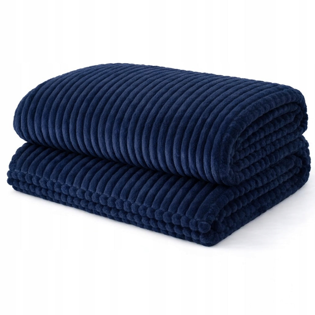 Soft blanket for couch bed thin summer 200x220 STRIPED NAVY BLUE DARK