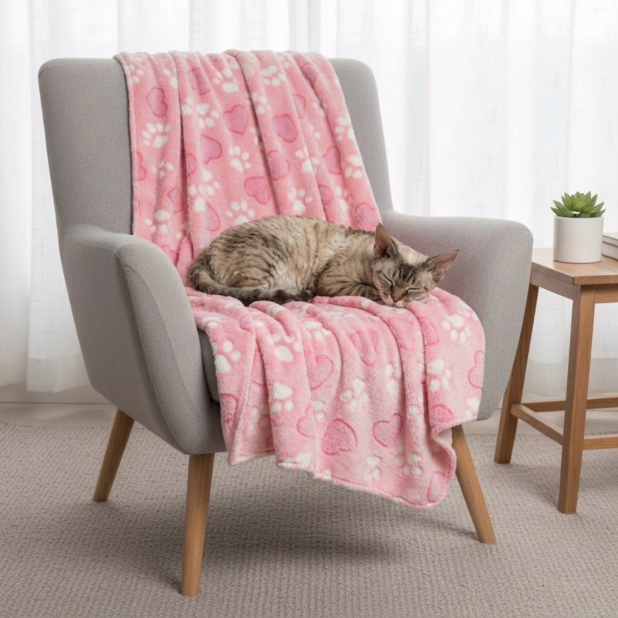 Soft cat dog blanket for bed DOTTY plush pink hearts 120x100 Length 120 cm