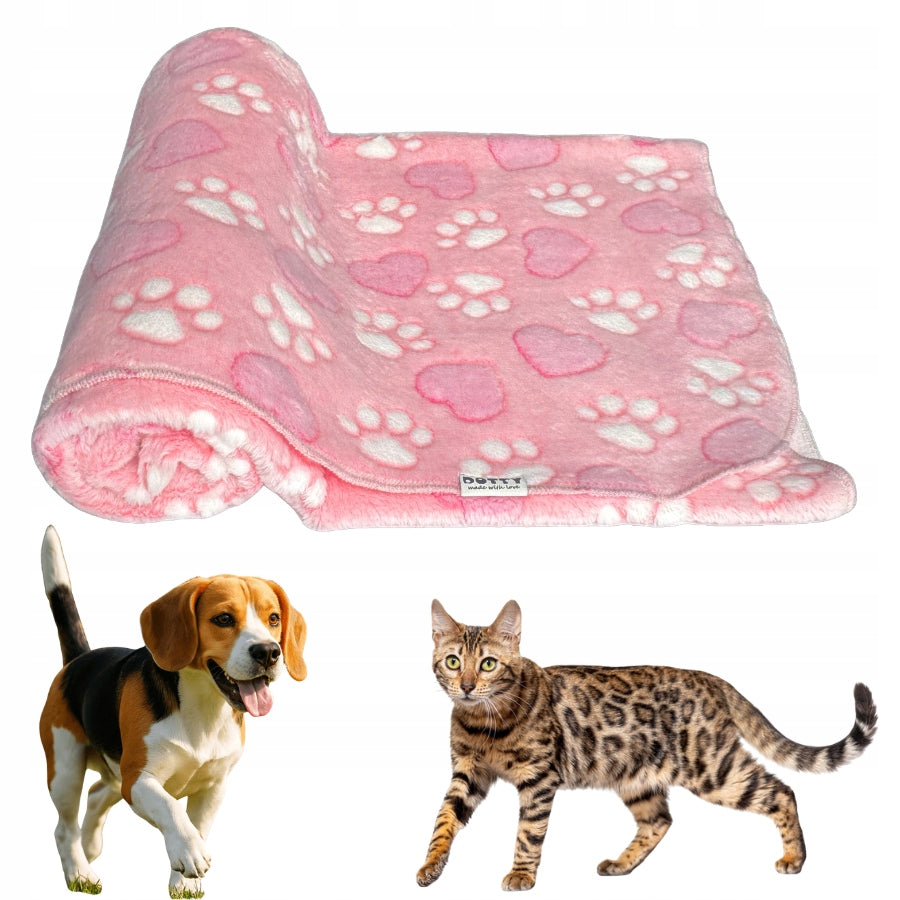 Soft cat dog blanket for bed DOTTY plush pink hearts 120x100
