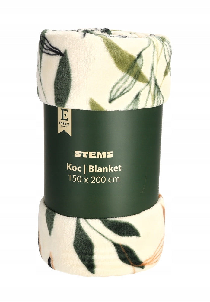Soft cream blanket 150x200 cm with twigs and leaves motif