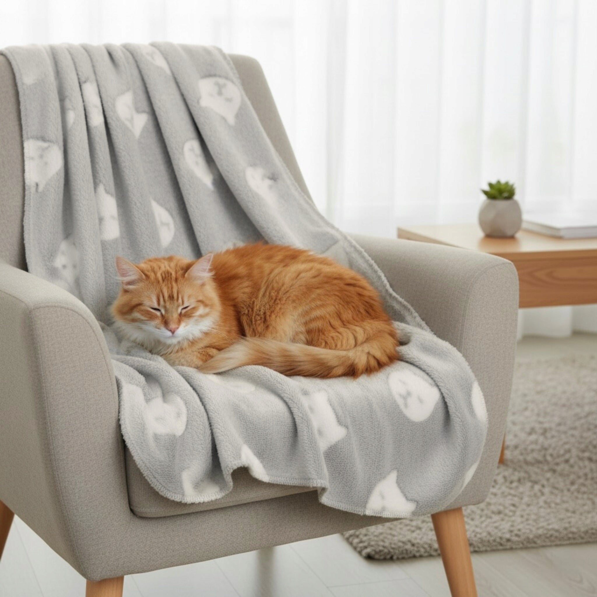 Soft dog cat blanket for bed DOTTY fleece minky grey cats 120x100 Product width 100 cm