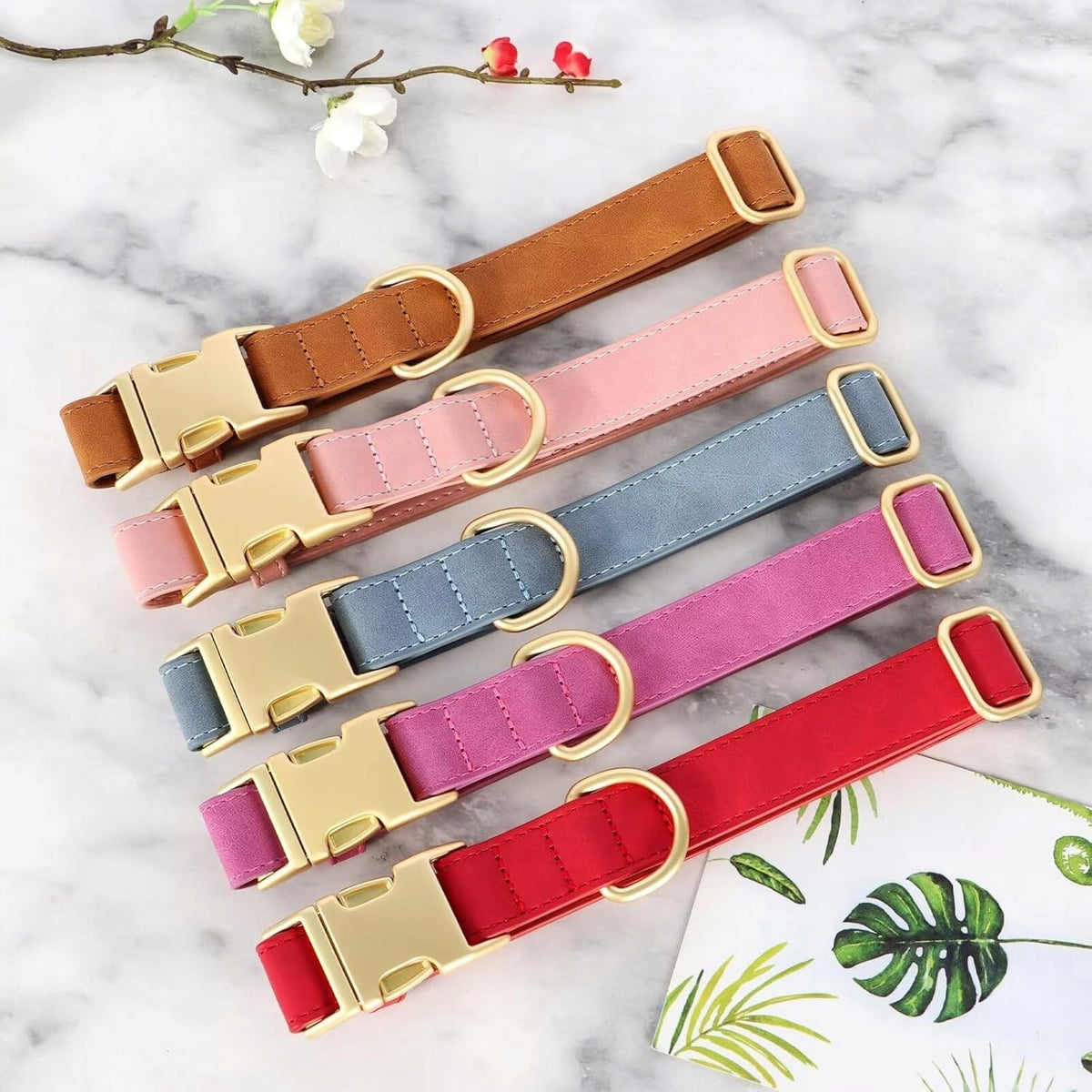 Soft leather dog collar Didog quick release buckle pink M Manufacturer code Obroża