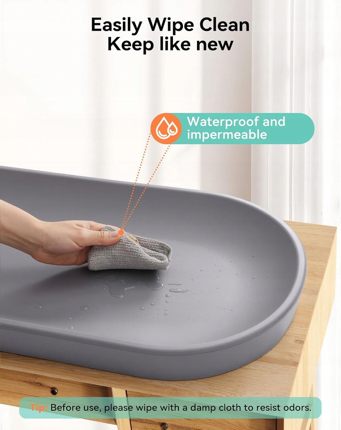 Soft silicone changing table with protection 38,5 x 72 cm grey Brand Comomy