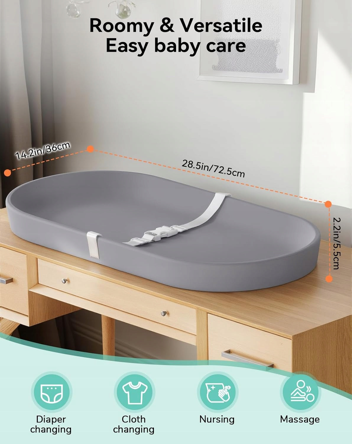Soft silicone changing table with protection 38,5 x 72 cm grey Manufacturer code 66H
