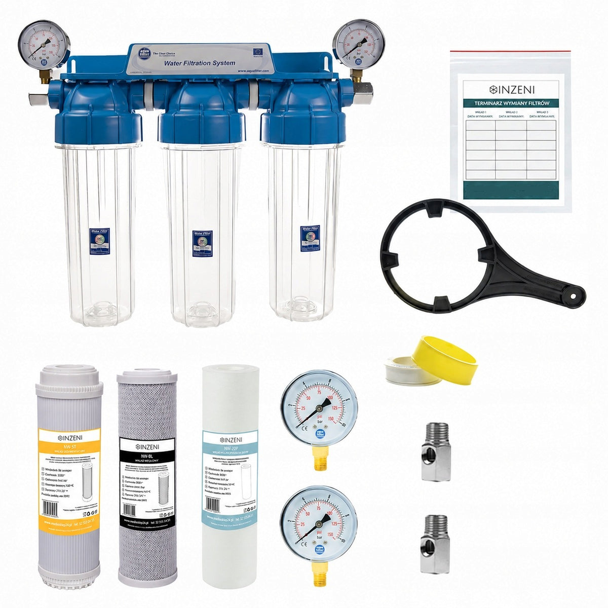 Softener filter + pressure gauges INZENI set for stone, hard water