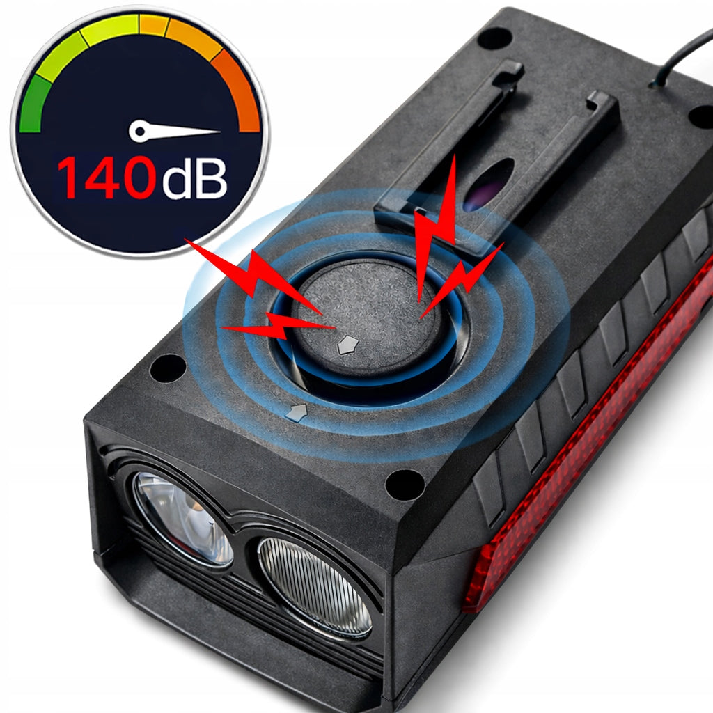 Solar Bike Light Front Rear 800lm Horn 140dB USB Powerbank Set contents rechargeable battery charger lamp handlebar mount holder